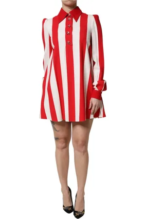 Dolce & Gabbana Sukienki, Kobieta, Biały, S, Paski Mini Sukienka z Długimi Rękawami