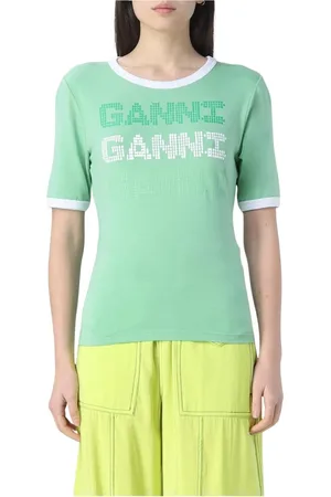 Ganni Koszulki, Kobieta, Zielony, L, Eko Casual Tee