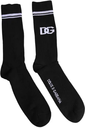 Dolce & Gabbana Bielizna, Mężczyzna, Czarny, L, Nylon, Skarpetki z Logo z Bawełny