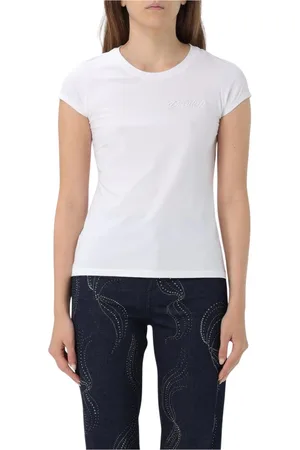 Dondup Koszulki, Kobieta, Biały, L, Czarna Koszulka z Haftem Slim Fit