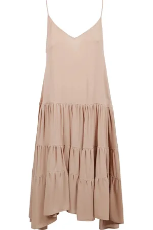 Nº21 Sukienki, Kobieta, Beżowy, 2XL, Elegancka Nude Długa Sukienka