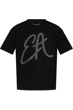 Emporio Armani Koszulki, Kobieta, Czarny, S, Bawełna, Bawełniany T-shirt z dżerseju