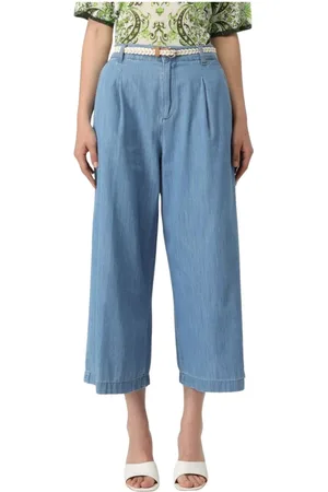 Liu Jo Jeansy, Kobieta, Niebieski, W29, Denim, Jeansyy z Plisami o Szerokich Nogawkach