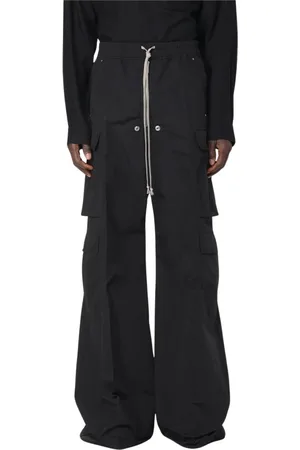 Rick Owens Spodnie, Mężczyzna, Czarny, L, Czarne Spodnie Cargo z Troczkiem