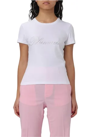 BLUMARINE Koszulki, Kobieta, Biały, L, Koszulka z kryształkami Damska Biała