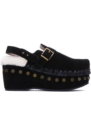Mou Buty, Kobieta, Czarny, 40 EU, Zamsz, Czarne Zamszowe Chodaki Sandały z Nitami