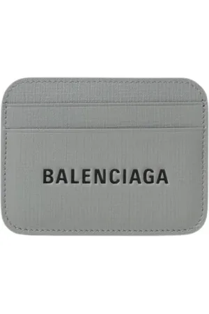 Balenciaga Akcesoria, Kobieta, Szary, ONE SIZE, Len, Logo Wytłoczony Portfel na Karty