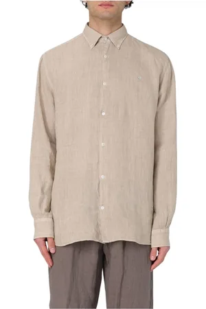 BROOKSFIELD Koszule, Mężczyzna, Beżowy, 3XL, Biała lniana koszula