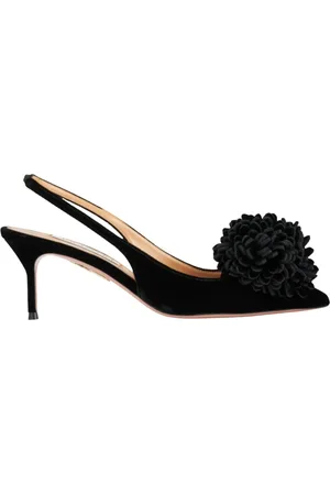 Aquazzura Buty, Kobieta, Czarny, 38 EU, Skóra, Pomponowe szpilki z ananasem i obcasem