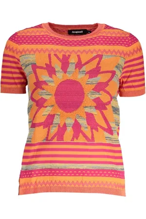 Desigual Swetry, Kobieta, Pomarańczowy, L, Bawełna, Żywy Pomarańczowy Sweter Damski