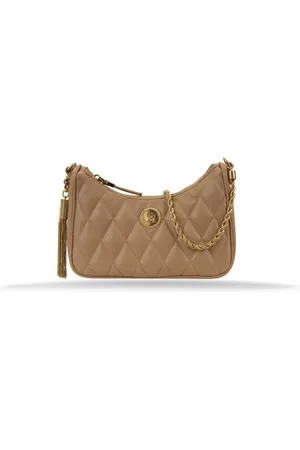 Elisabetta Franchi Torebki, Kobieta, Beżowy, ONE SIZE, Pikowana Torba na Ramię z Złotymi Elementami