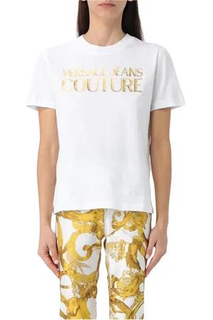 VERSACE Koszulki, Kobieta, Biały, M, Ikoniczny T-shirt z Logo Biały Kobiety