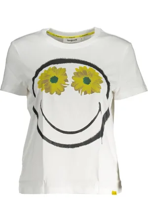 Desigual Koszulki, Kobieta, Biały, 2XL, Krótki Rękaw Okrągły Dekolt Damska Koszulka Biała