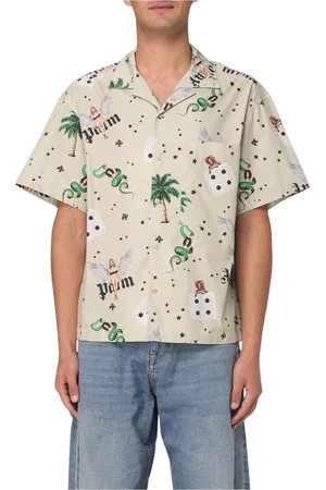 Palm Angels Koszule, Mężczyzna, Beżowy, L, Koszula z nadrukiem kostek
