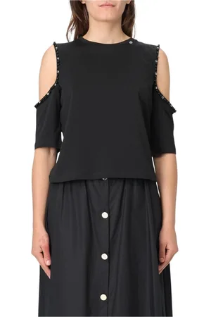 Liu Jo Bluzki, Kobieta, Czarny, XS, Biała Beaded Detail Top