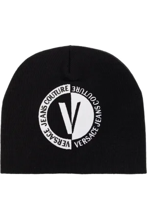 VERSACE Akcesoria, unisex, Czarny, ONE SIZE, Czarna wełniana czapka z haftem