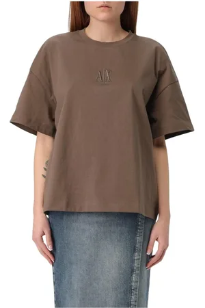 Armani Exchange Koszulki, Kobieta, Zielony, M, Biała Koszulka z Haftem z Bawełny
