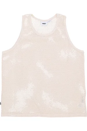 Obey Koszulki, Mężczyzna, Beżowy, XL, Bawełna, Mesh Tank Top Niebielony Bawełna