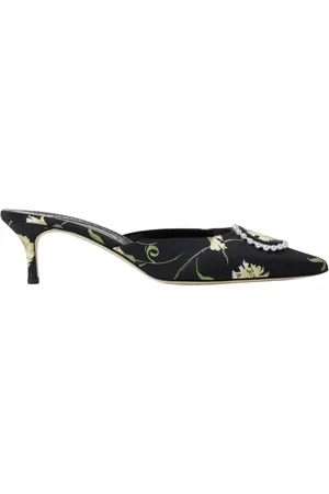 Manolo Blahnik Buty, Kobieta, Czarny, 37 1/2 EU, Kwiatowy Mule Średni Obcas