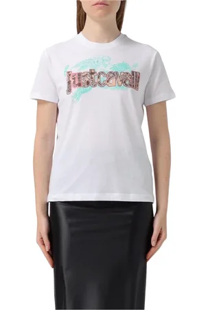 Roberto Cavalli Koszulki, Kobieta, Biały, XS, Aniołowy Druk Koszulka Graficzna