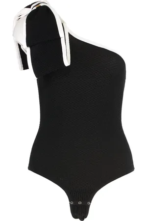 Elisabetta Franchi Koszulki, Kobieta, Czarny, L, Kokardka Body Jedno Ramie, Kontrastowe Brzegi