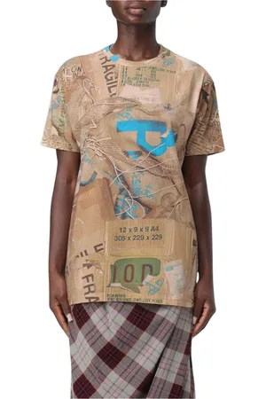 Vivienne Westwood Koszulki, Kobieta, brązowy, M, Brązowy T-shirt z nadrukiem kolażu