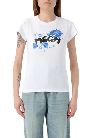Msgm Koszulki, Kobieta, Biały, M, Biała Bawełniana Koszulka z Grafiką