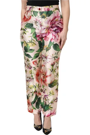 Dolce & Gabbana Spodnie, Kobieta, Wielobarwność, 2XL, Kwiatowe spodnie o wysokim stanie