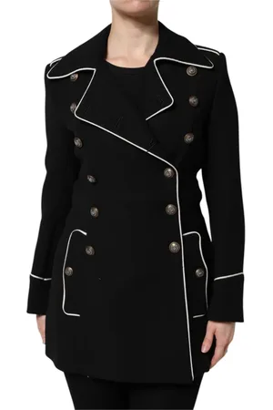 Dolce & Gabbana Kurtki, Kobieta, Czarny, M, Nylon, Czarna Wełniana Dwurzędowa Marynarka