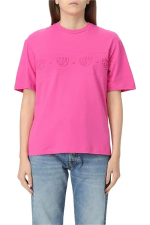 Chiara Ferragni Koszulki, Kobieta, Różowy, L, Haftowany T-shirt z motywem oka w fiolecie