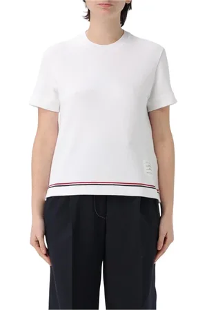 Thom Browne Koszulki, Kobieta, Biały, M, Biała Dzianinowa Crew Neck Top