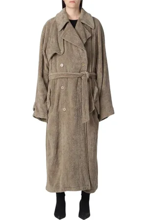 Balenciaga Płaszcze, Kobieta, Beżowy, S, Len, Luksusowy Bawełniany Trenchcoat