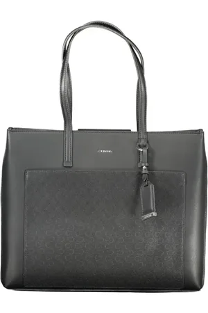 Calvin Klein Torebki, Kobieta, Czarny, ONE SIZE, Czarna Damska Torba z Podwójnymi Paskami