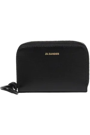 Jil Sander Akcesoria, Kobieta, Czarny, ONE SIZE, Czarna Skórzana Portmonetka z Zawieszką na Klucze