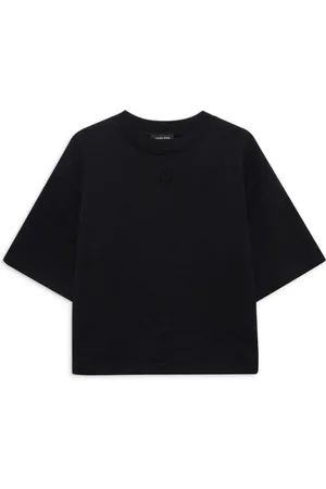 ANINE BING Koszulki, Kobieta, Czarny, XS, Paski Cropped Tee z French Terry