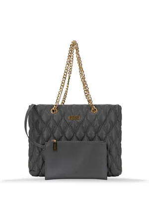 Elisabetta Franchi Torebki, Kobieta, Szary, ONE SIZE, Pikowana torba na ramię z łańcuszkowymi paskami