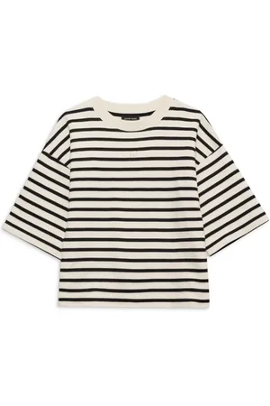 ANINE BING Koszulki, Kobieta, Beżowy, XS, Faded Black Cropped Tee French Terry