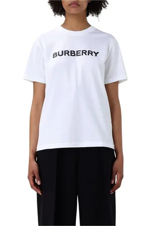 Burberry Koszulki, Kobieta, Biały, M, Biała Koszulka z Krótkim Rękawem Logo Print