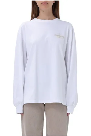 Ganni Koszulki, Kobieta, Biały, XS, Klasyczny Biały T-shirt z Długim Rękawem