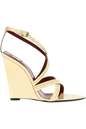 Saint Laurent Buty, Kobieta, Biały, 36 1/2 EU, Białe Skórzane Koturny Sandały