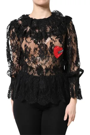 Dolce & Gabbana Bluzki, Kobieta, Czarny, S, Nylon, Czarna Koronkowa Bluzka Damska