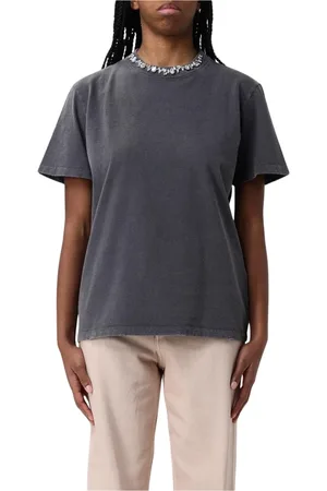 Golden Goose Koszulki, Kobieta, Czarny, M, Rhinestone Neck Tee Stylowa Węgiel Damska
