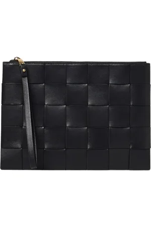 Bottega Veneta Torebki, Kobieta, Czarny, ONE SIZE, Czarna Pleciona Skórzana Clutch
