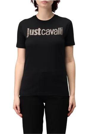 Roberto Cavalli Koszulki, Kobieta, Czarny, XS, Czarna Koszulka z Logo, Stylowa i Wielofunkcyjna