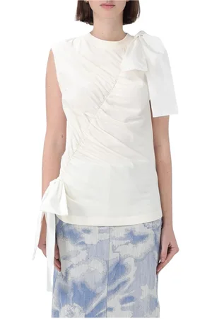 Msgm Koszulki, Kobieta, Beżowy, S, Żółty Bawełniany Top z Kokardą