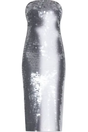 Sportmax Sukienki, Kobieta, Szary, S, Len, Cekinowa sukienka `Stemma`
