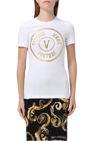 VERSACE Koszulki, Kobieta, Biały, 2XS, Luksusowy T-shirt z logo Biały