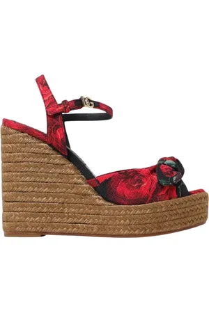 Dolce & Gabbana Buty, Kobieta, Wielobarwność, 40 EU, Czerwone Kwiatowe Sandały na Koturnie