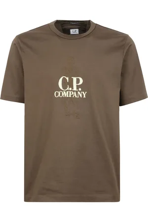 C.P. Company Koszulki, Mężczyzna, brązowy, 2XL, T-shirt z ściągaczem i nadrukiem