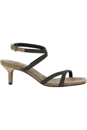 Brunello Cucinelli Buty, Kobieta, Szary, 38 EU, Szare Beaded Kitten Heel Sandały